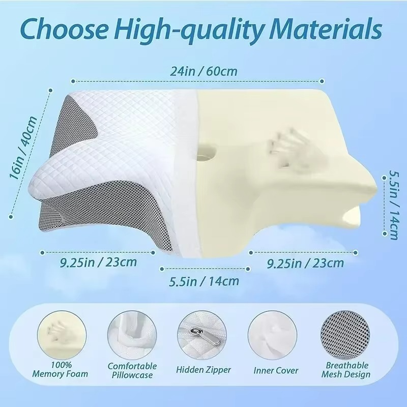 Almohada Cervical de espuma viscoelástica, ortopédica de contorno ergonómico 2 en 1